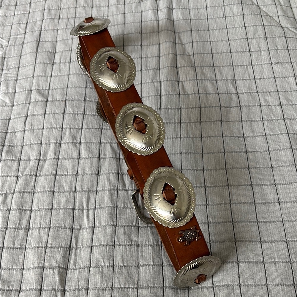Vintage Brown Leather Belt with Silver Accents - Picture 2 of 11